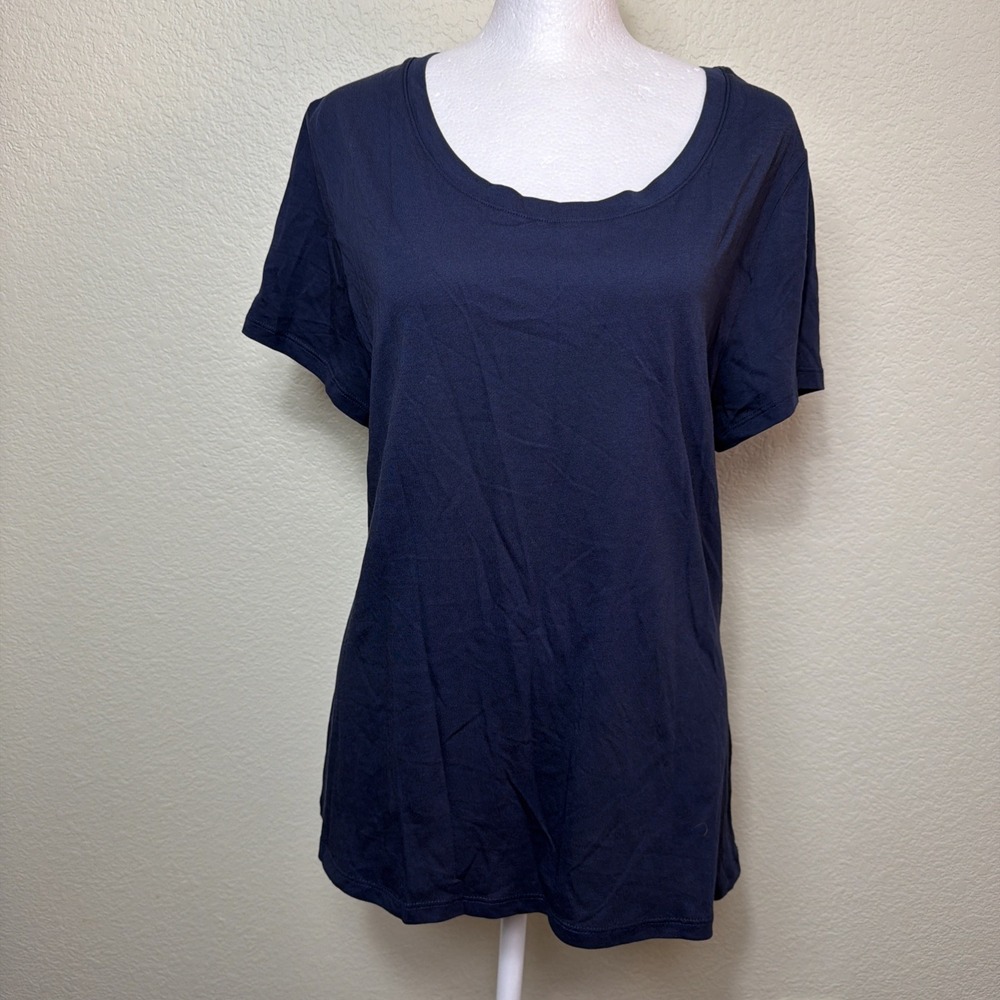 Quince Cotton Modal Scoop Neck Tee Womens L Navy Blue NWT Short Sleeve T-Shirt